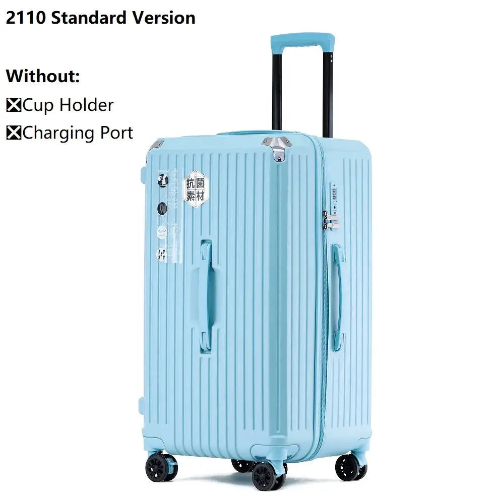 Simples Market blue hard-shell carry-on suitcase with telescoping handle and 4 spinner wheels