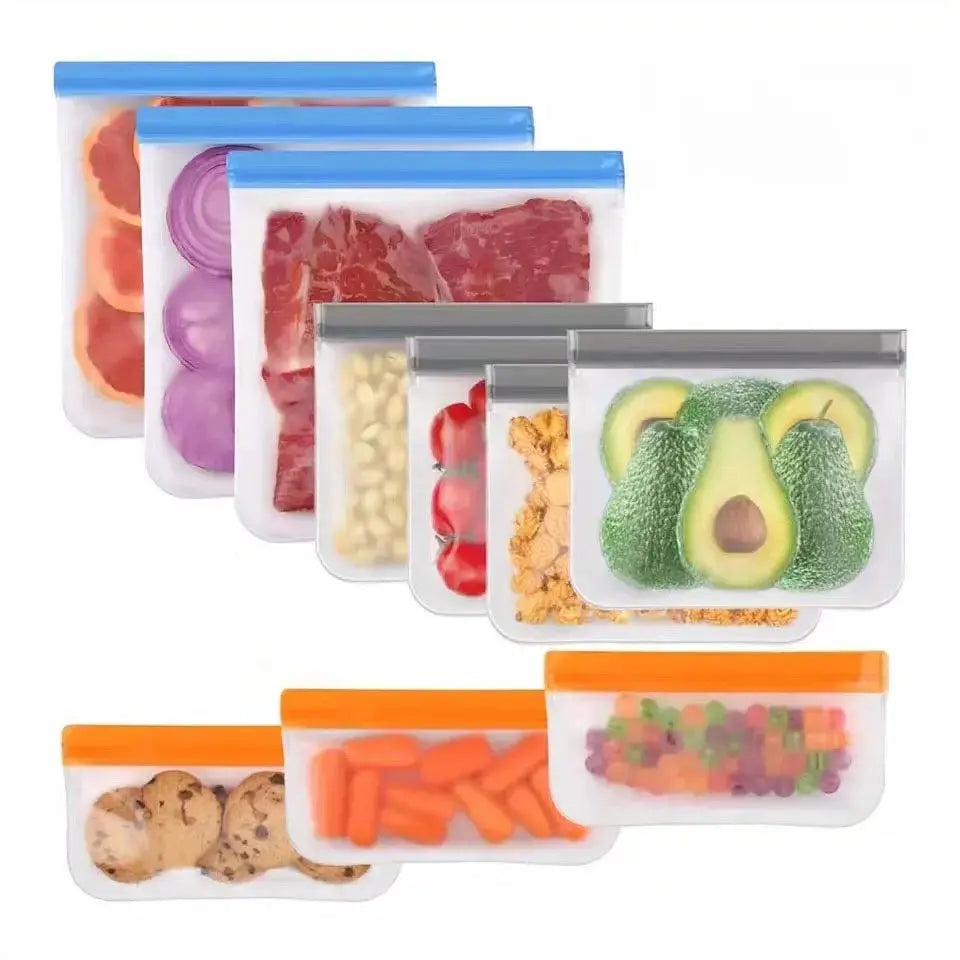 Reusable Silicone Food Storage Bags Leakproof Eco Friendly Freezer Safe Microwave Safe Dishwasher Safe
