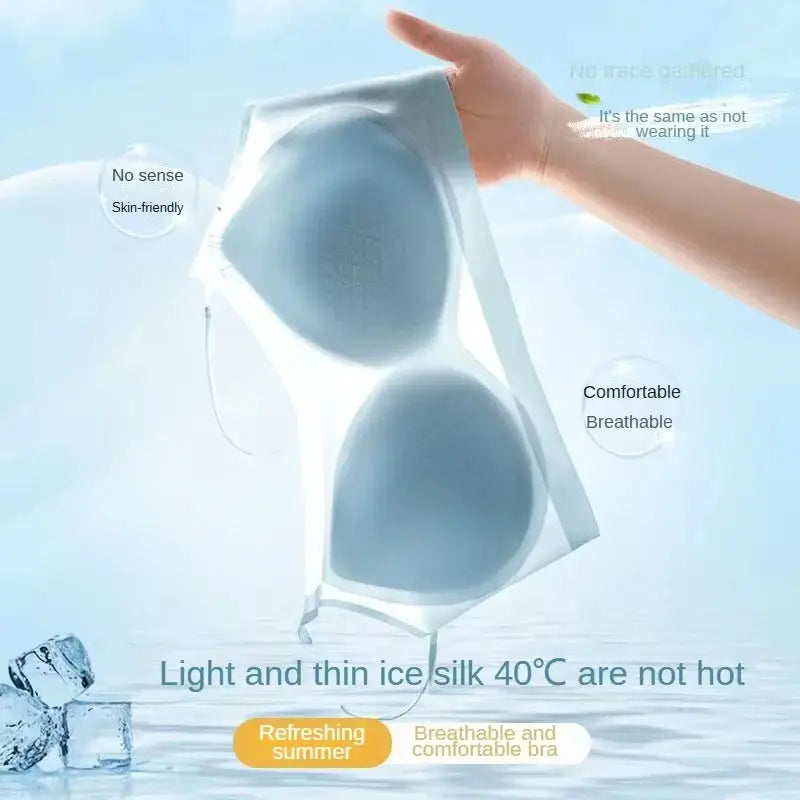 Ultra-Thin Ice Silk Top Bra by Simples Market, light blue, seamless back halter wrap
