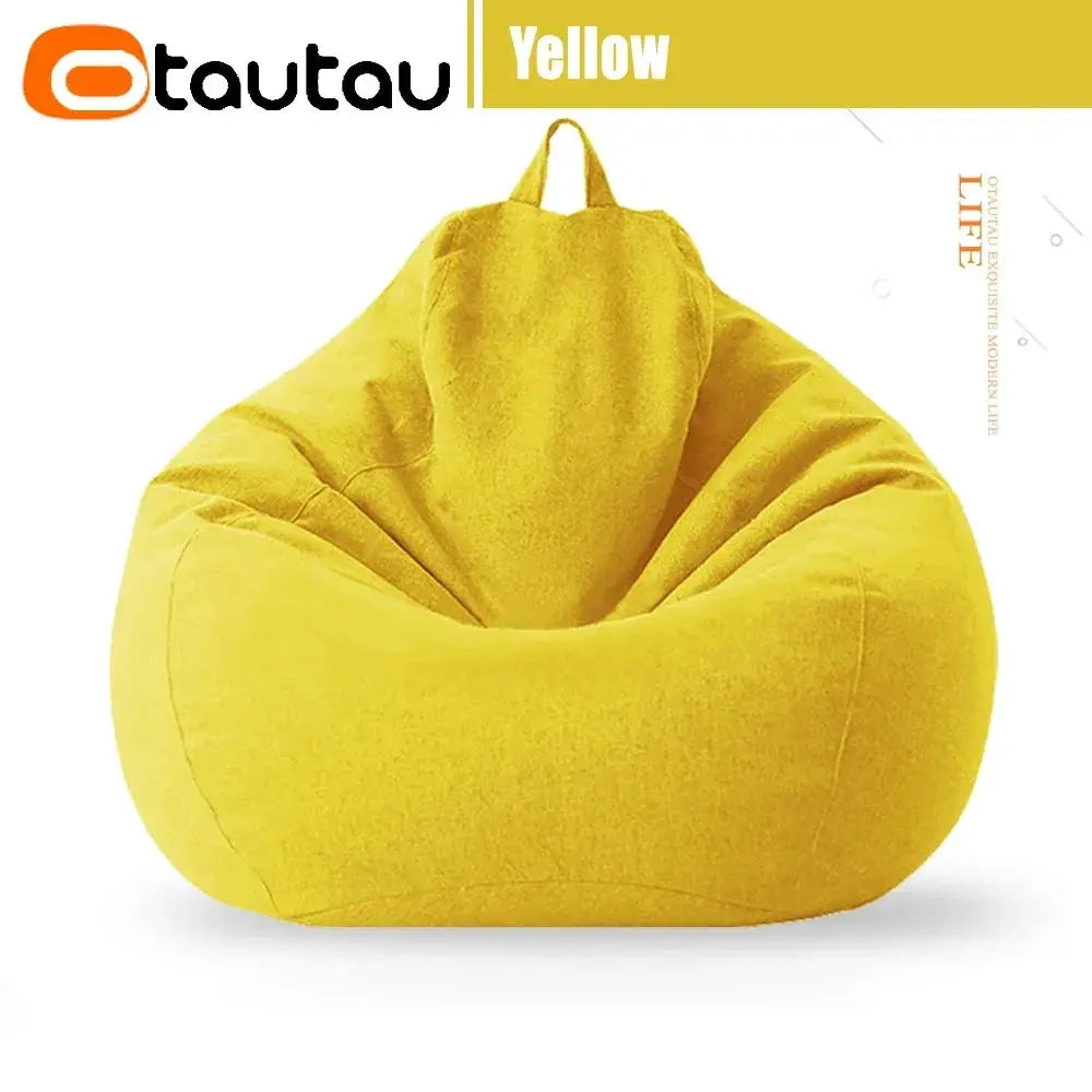 Otautau bean bag sofa, yellow cotton-linen, 70cm with filler