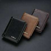 Baellerry men's short wallet set of 3 in black, tan, and brown PU leather with RFID blocking
