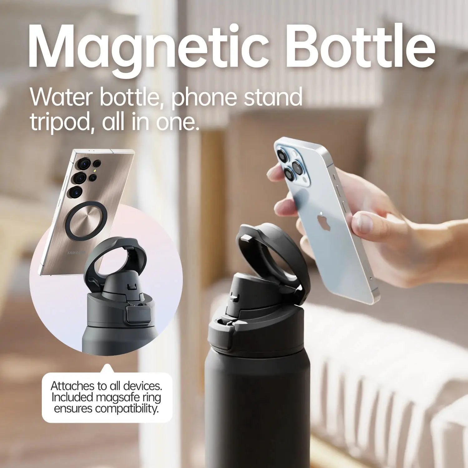 Fjbottle Magnetic Thermos Stainless Steel Bottle With Phone Holder