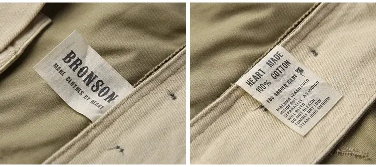 Bronson Army Chino Trousers, 1942-pattern khaki, 100% cotton casual military-style pants