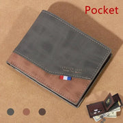 Men's leather wallet by Simples Market, two-tone gray and brown with photo and coin slots