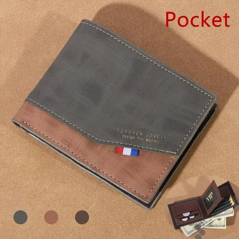 Men's leather wallet by Simples Market, two-tone gray and brown with photo and coin slots