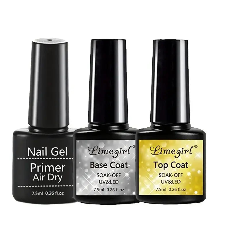 Limegirl nail gel trio kit with Primer Air Dry, Base Coat and Top Coat (3 bottles)
