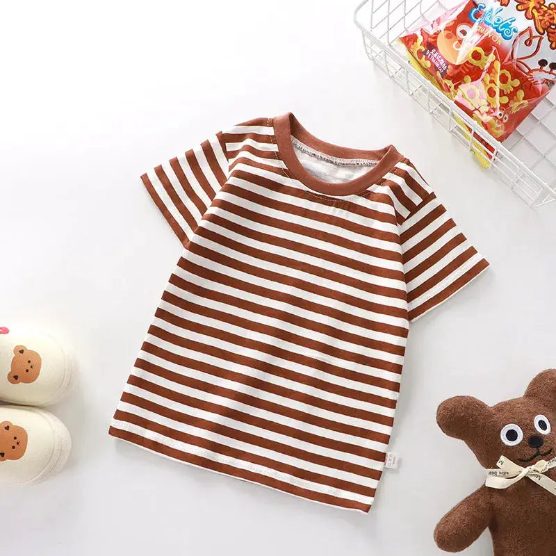 100 Percent Cotton Striped T Shirt For Kids 4 To 6 Years Red Tee Boys And Girls Wholesale Tops Childrens Clothing 2026