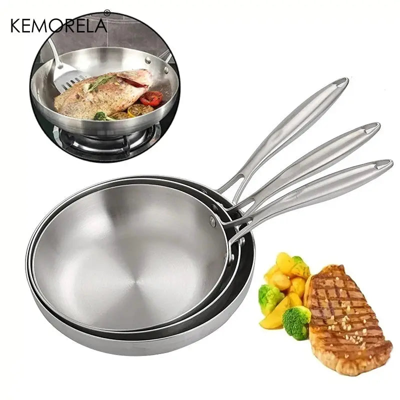 Two To Three Piece Frying Pan Set 22 24 26 28 Cm 304 Stainless Steel Five Ply Wok Pan With Food Grade Nonstick