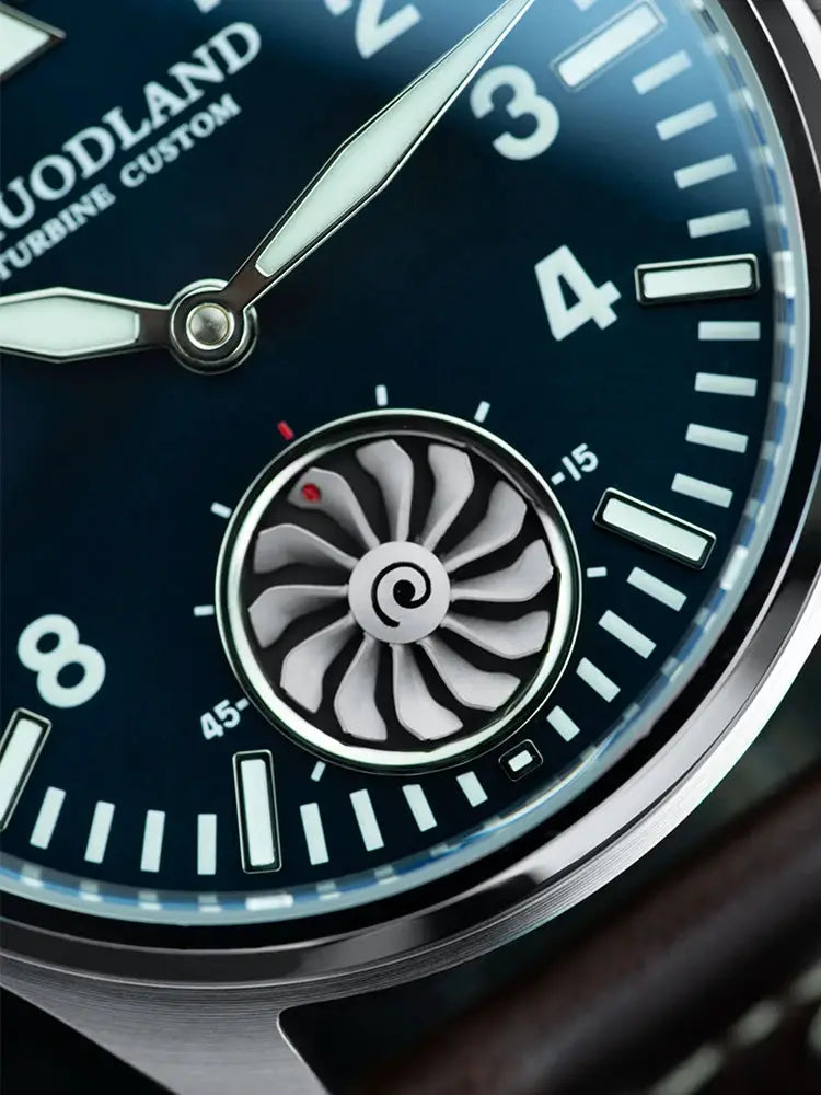 Hruodland Pilot 42mm watch with blue dial, luminous hands, sapphire crystal, 5Bar water resistance