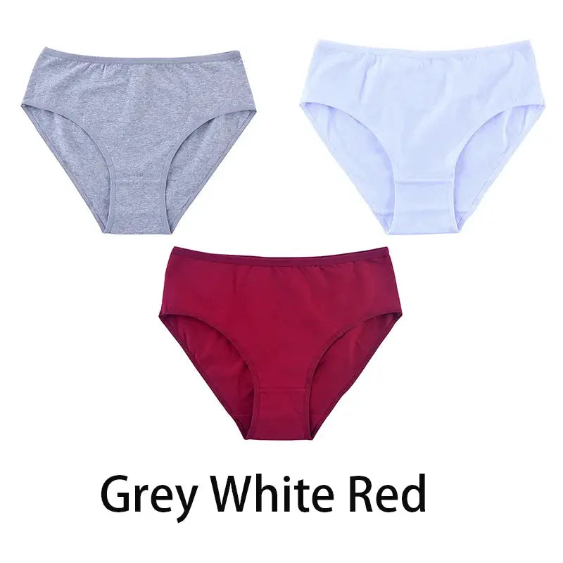 3-pack seamless cotton panties for women in grey, white and red; soft briefs