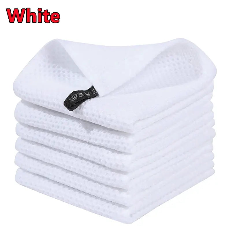 White 100% cotton dishcloths stack; ultra soft, absorbent kitchen towels