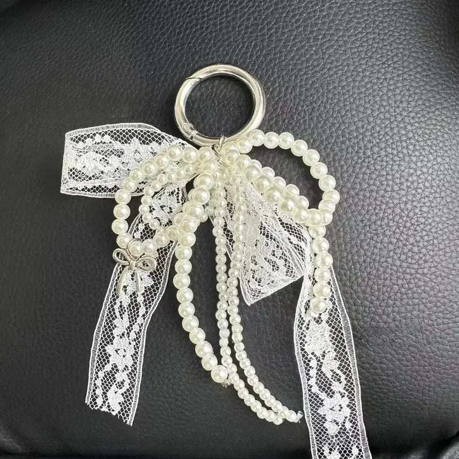 Pearl Lace Bow Pendant For Bags And Car Keys Fashionable High Quality Accessory Elegant Key Chain Pendant