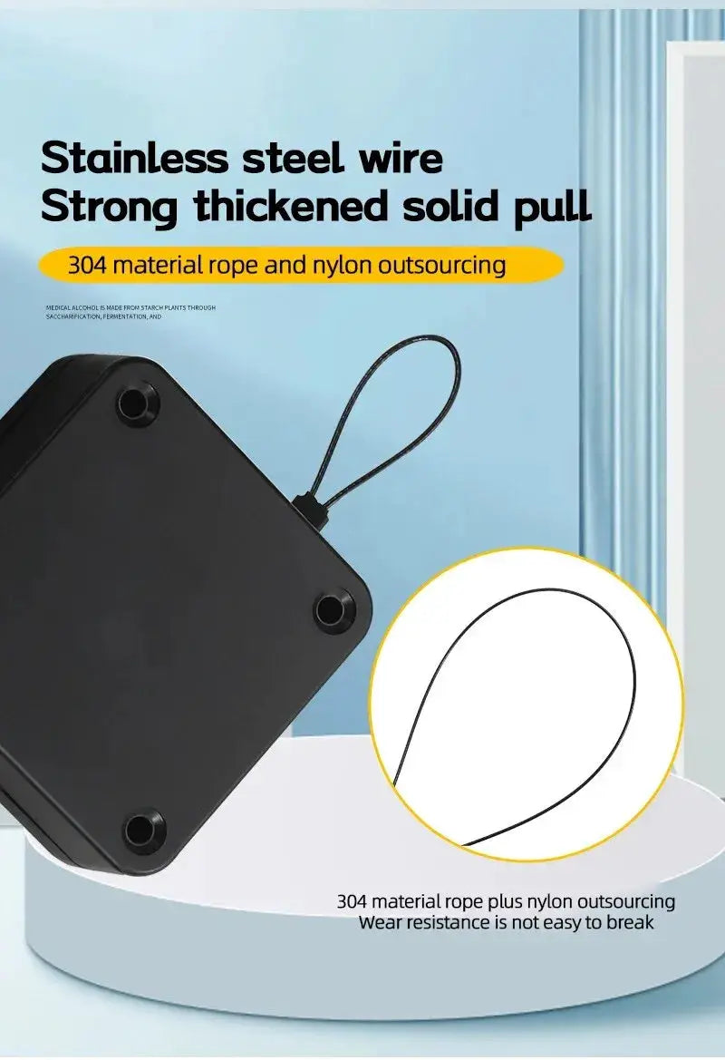 Automatic drawstring door closer by Simples Market; black rectangular unit with a cord loop for sliding doors