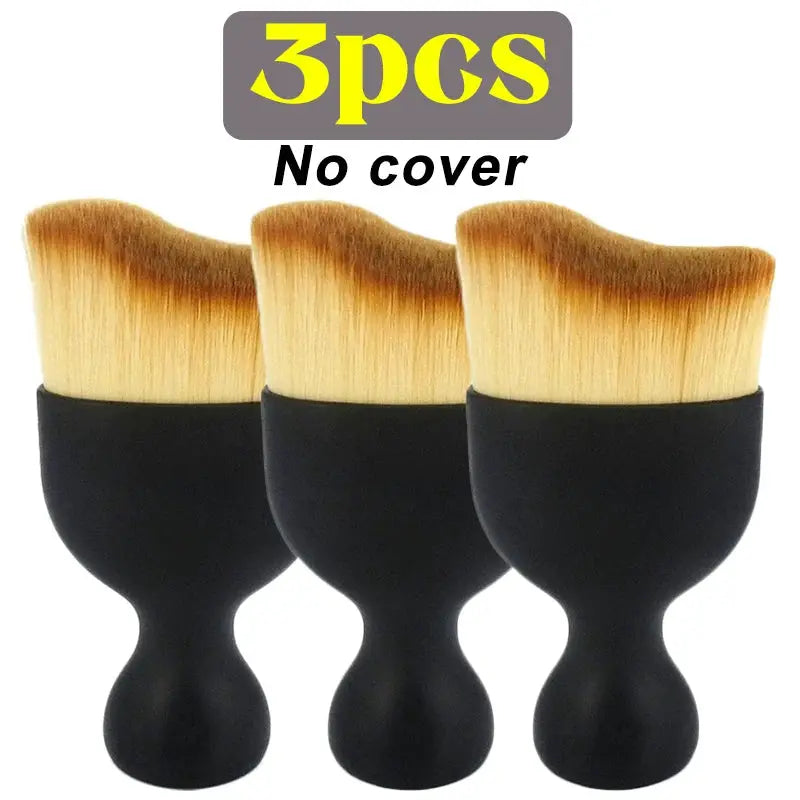 Car interior cleaning brush set, 3-pack with thick soft beige bristles and black handles (no cover)