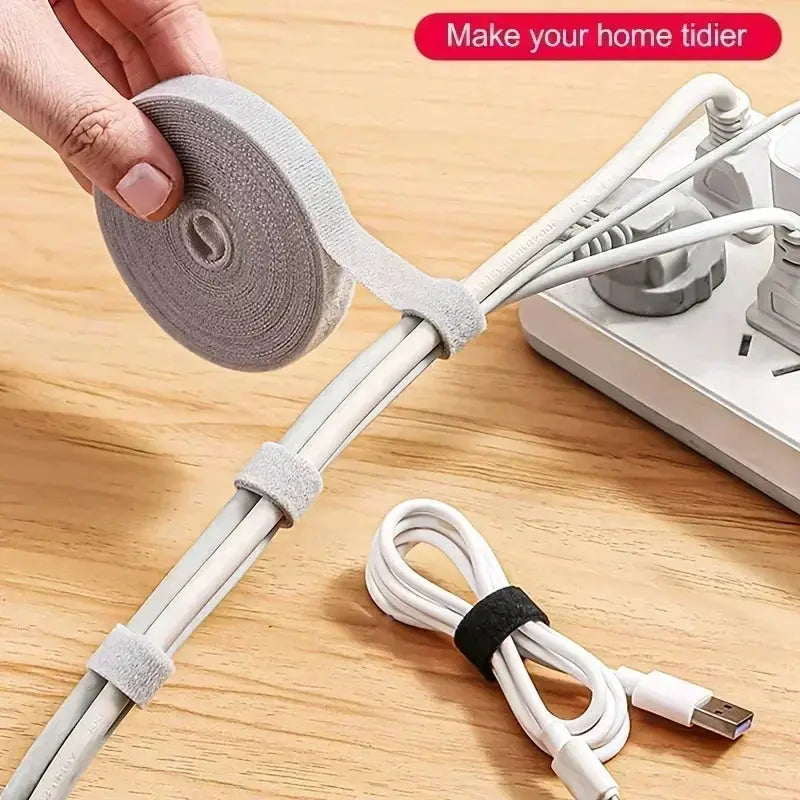 Cable organizer straps set with gray Velcro wraps for securing USB cables