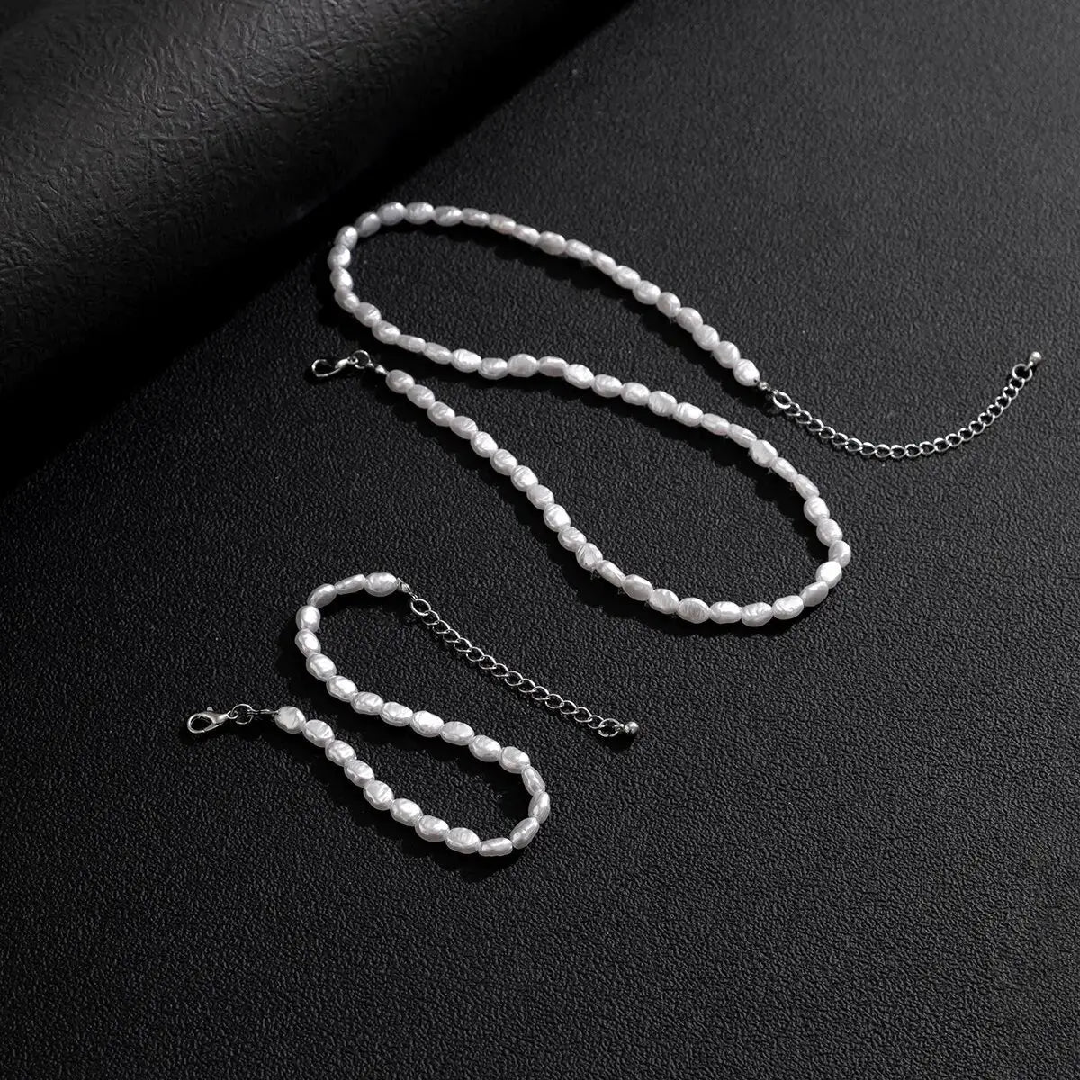Boho Handmade Imitation Pearl Necklace And Bracelet Set For Men Unisex Vintage Clavicle Chain Steampunk Style