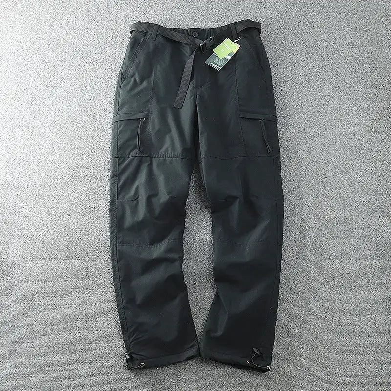 Simples Market men's waterproof windproof fleece-lined outdoor pants, black with multiple cargo pockets.