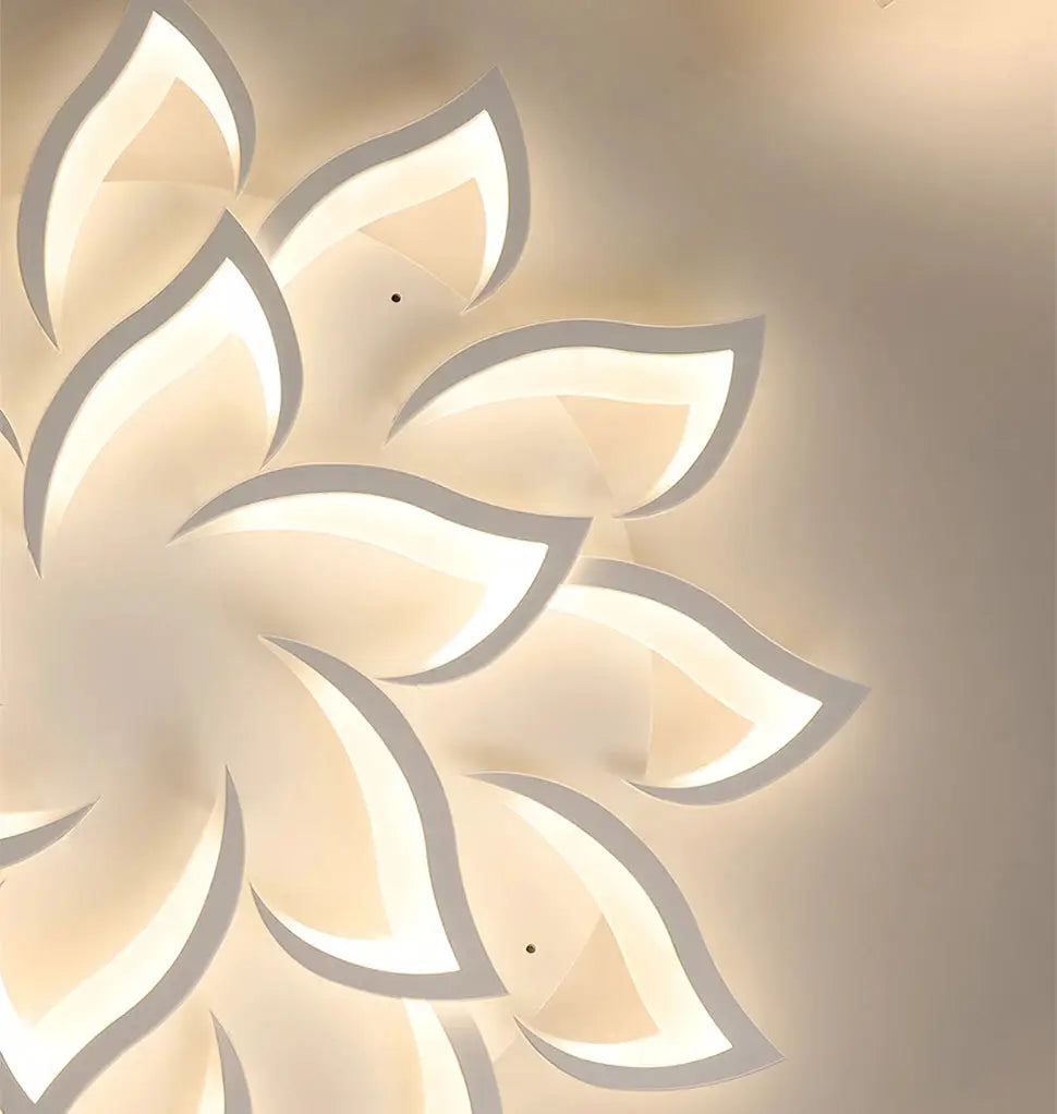 Nordic flower pendant ceiling light with white petal shapes and warm LED glow