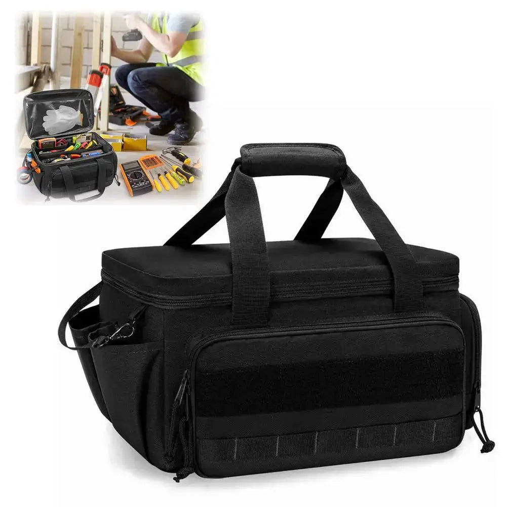 High-capacity tool storage bag Simples Market, black water-resistant case with thick padded base and comfortable handles