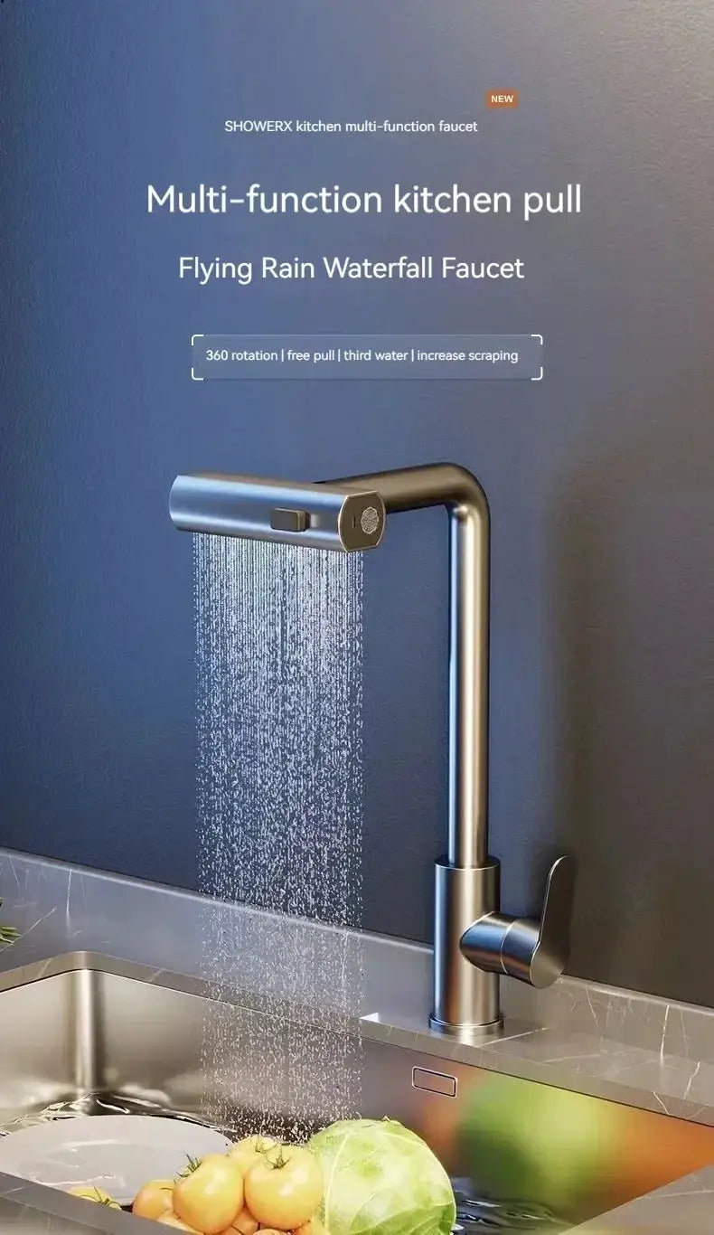 Grey/silver Simples Market pull-out kitchen faucet, deck-mounted with spray mode