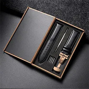 Genuine Leather Watchband 14 16 18 20 22 24mm With Automatic Butterfly Buckle For Men And Women Gift Box