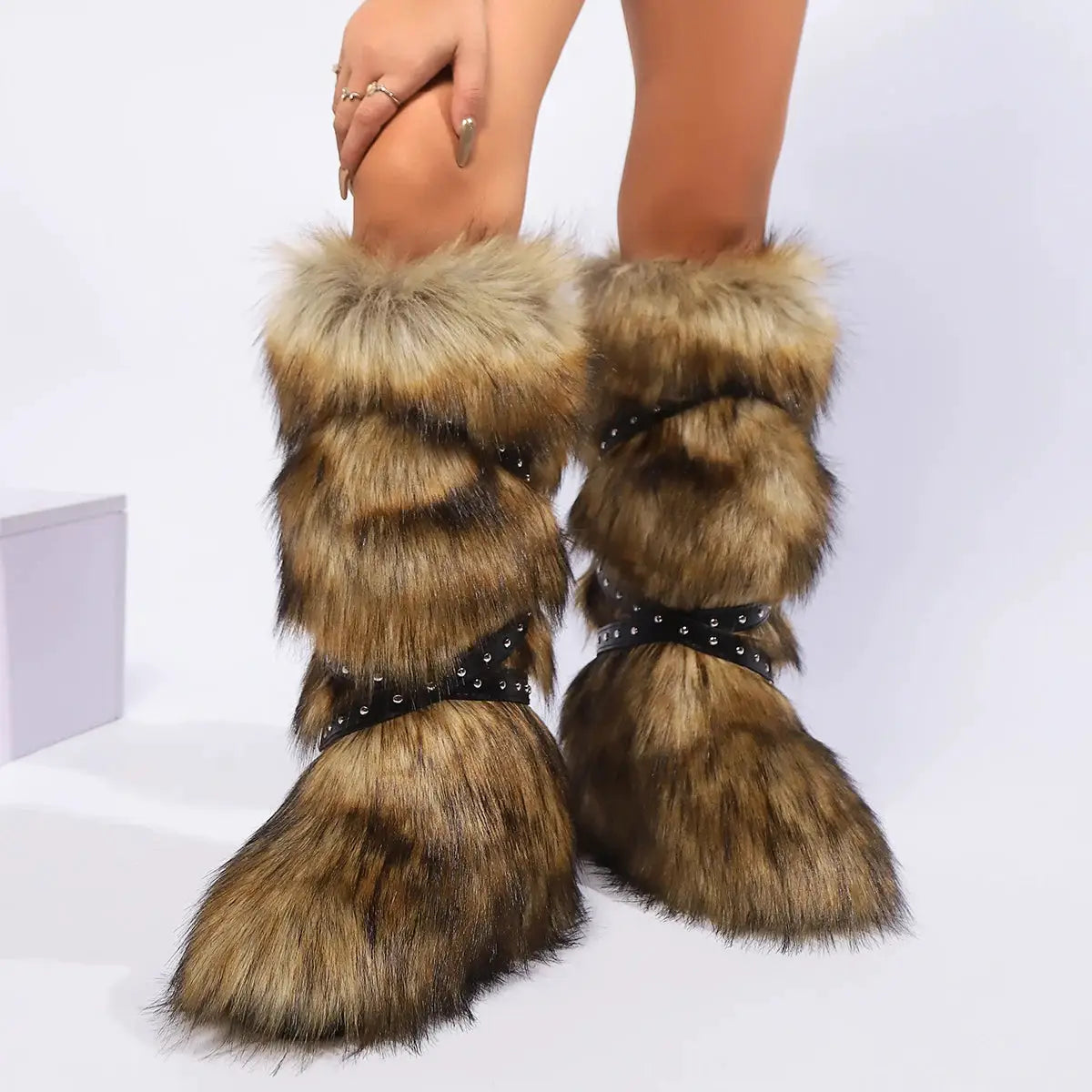 SnowNest Winter Faux Fur Snow Boots For Women Warm Plush Lined Platform Over Knee Boots