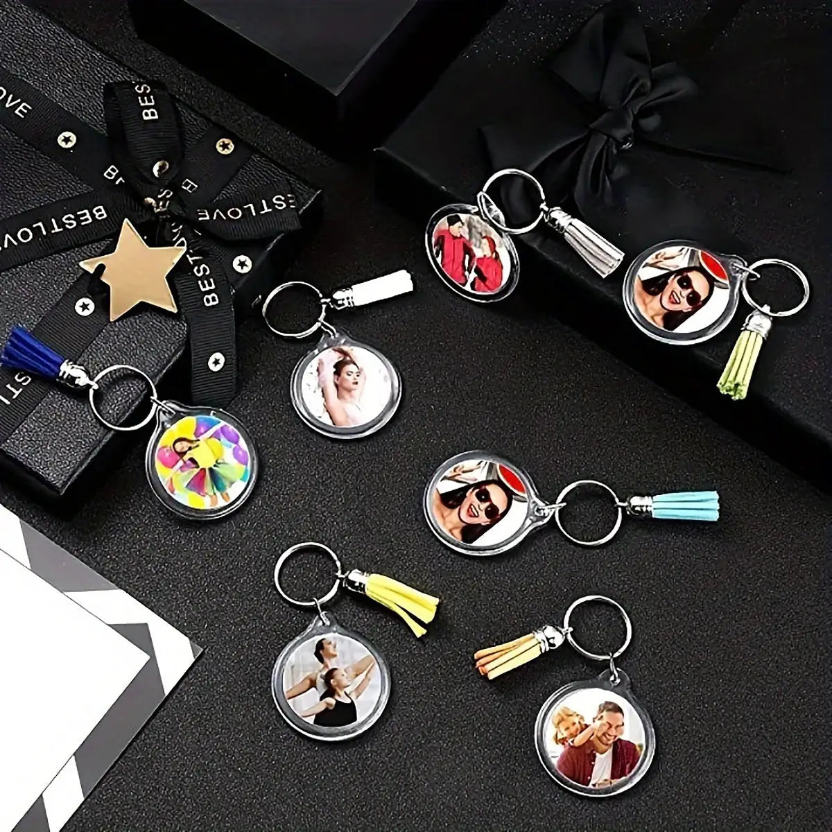 10 Pack Transparent Photo Frame Keychains With Tassels Snap In Clear Acrylic Blank Inserts For Custom Photos