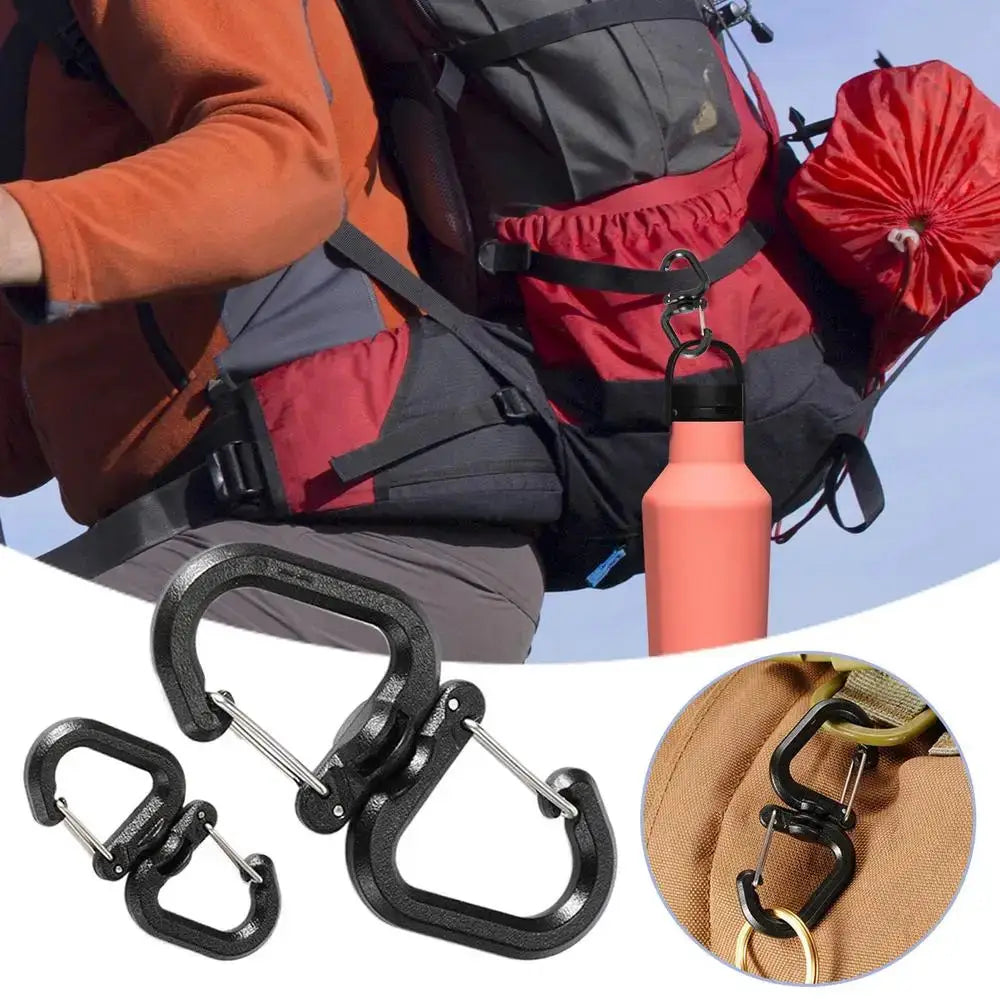 Simples Market double-clip carabiner with locking hooks, 360-degree swivel, black metal