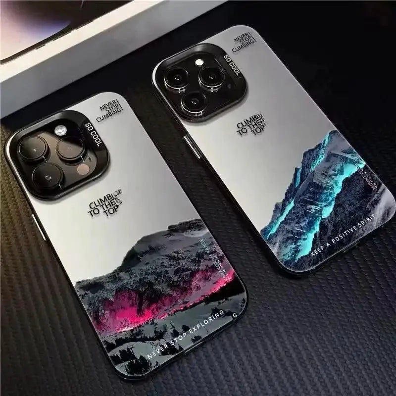 SnowPeak Snow Mountain Sunset Electroplate Phone Case For iPhone 11 To 16 Pro Max Durable Silver Shield