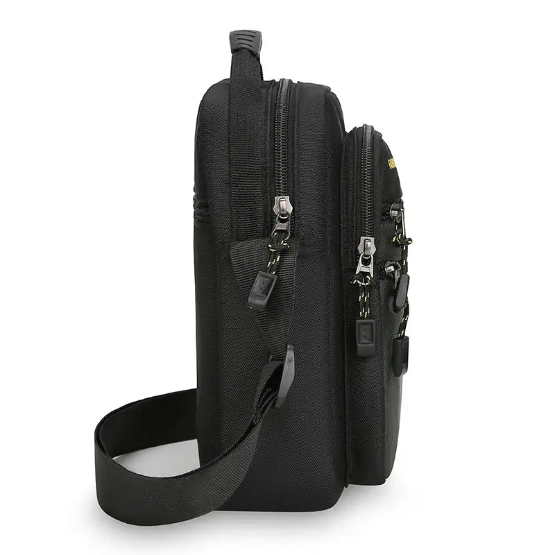 New Fashion Oxford Men Crossbody Bag in black with multiple pockets and adjustable strap