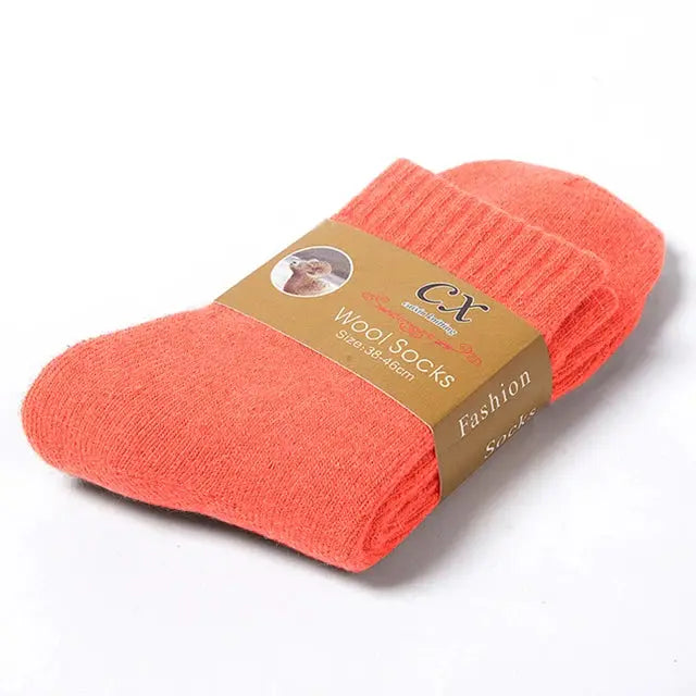 Unisex Merino Wool Winter Thermal Plush Snow Socks For Men And Women Solid Color