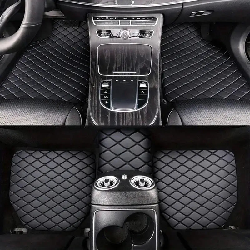 Universal PU leather car floor mats by Simples Market, 5-piece, black diamond-quilted, waterproof