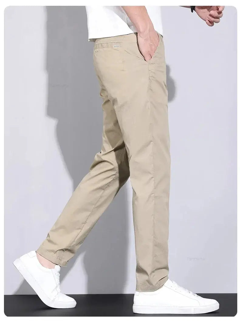 Simples Market ultra-thin elastic men's casual pants in khaki, slim straight fit