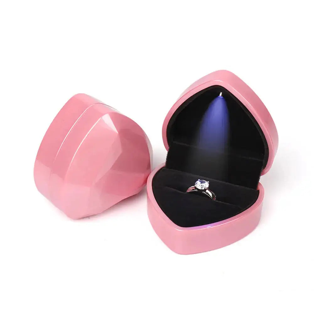 LED Jewelry Ring Box With Light Leather Exterior And Velvet Interior For Proposal Engagement Wedding Gift