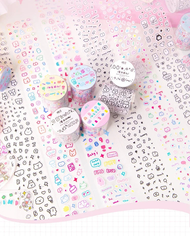Mr.paper hand-drawn small pattern tape, five rolls for cute planner stickers; pastel character designs, Simples Market
