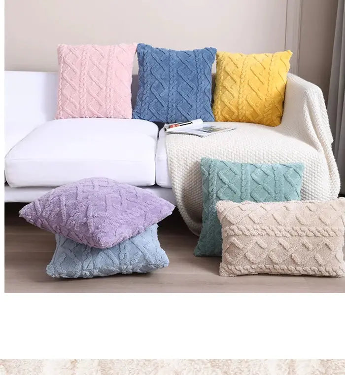 Pillow covers set, Simples Market plush 30x50cm, seven pastel knitted cushions for Boho indoor decor