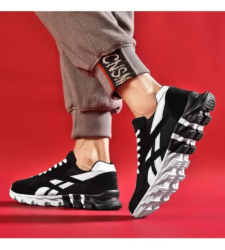 Brand Trend men's wear-resistant cushioning sneakers with thick soles, black and white breathable running shoes