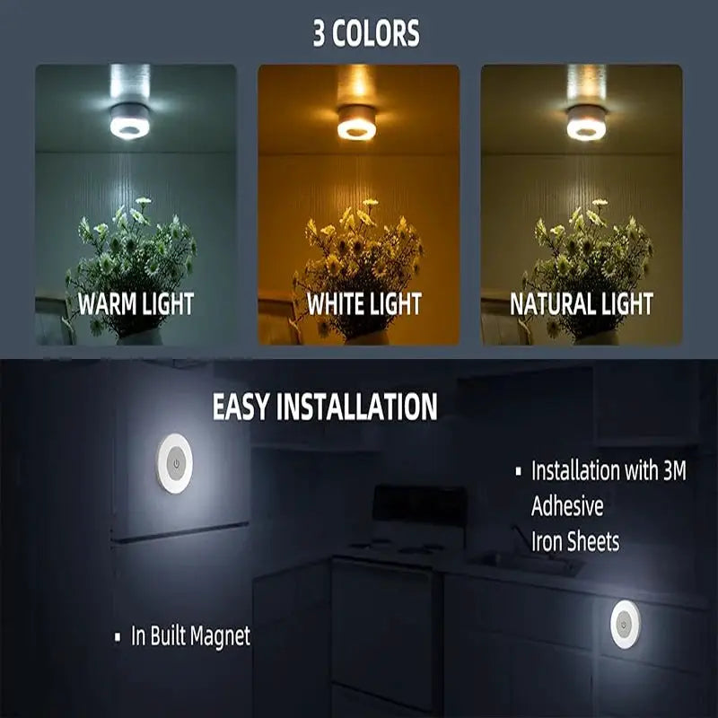 Simples Market LED night light with touch sensor, 3-color dimmable, USB rechargeable magnetic wall lamp (3-pack)