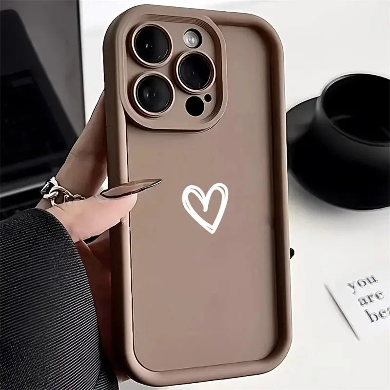 Love Heart Phone Case For iPhone 16 Pro And Older Models Shockproof Soft Silicone Cover