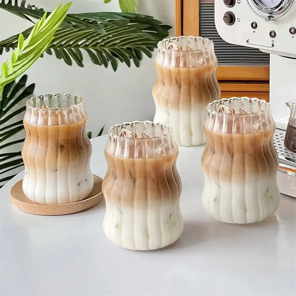 530ml Heat Resistant Glass Cup Tumbler Stripe Design Tea Coffee