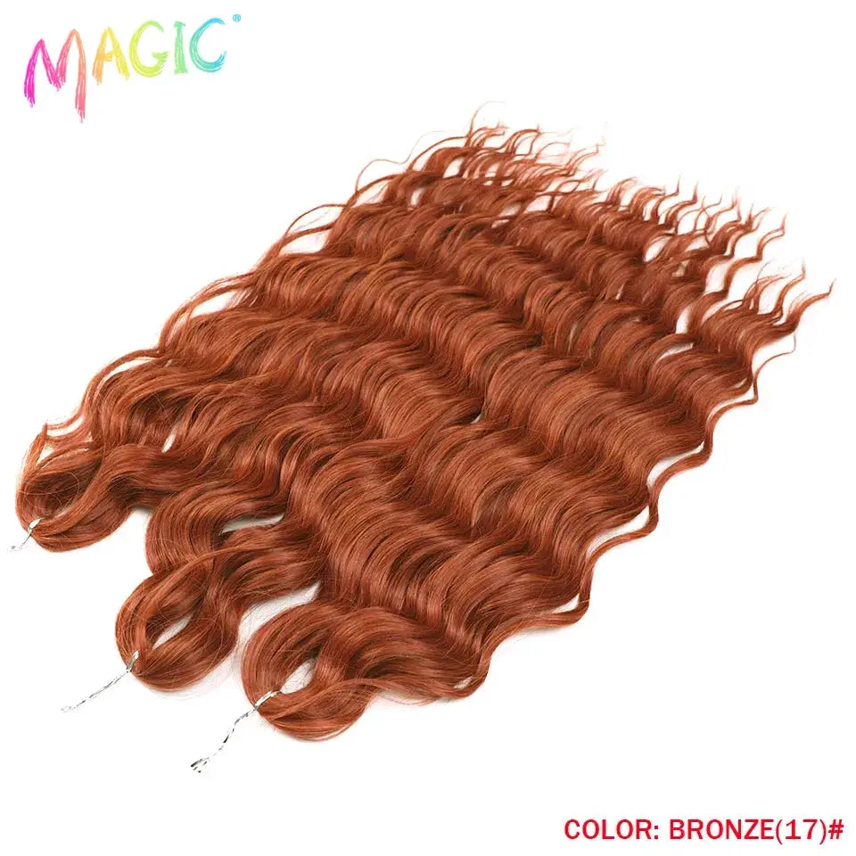 Anna synthetic hair extensions, 24-inch water-wave braiding bundles in bronze color, Simples Market