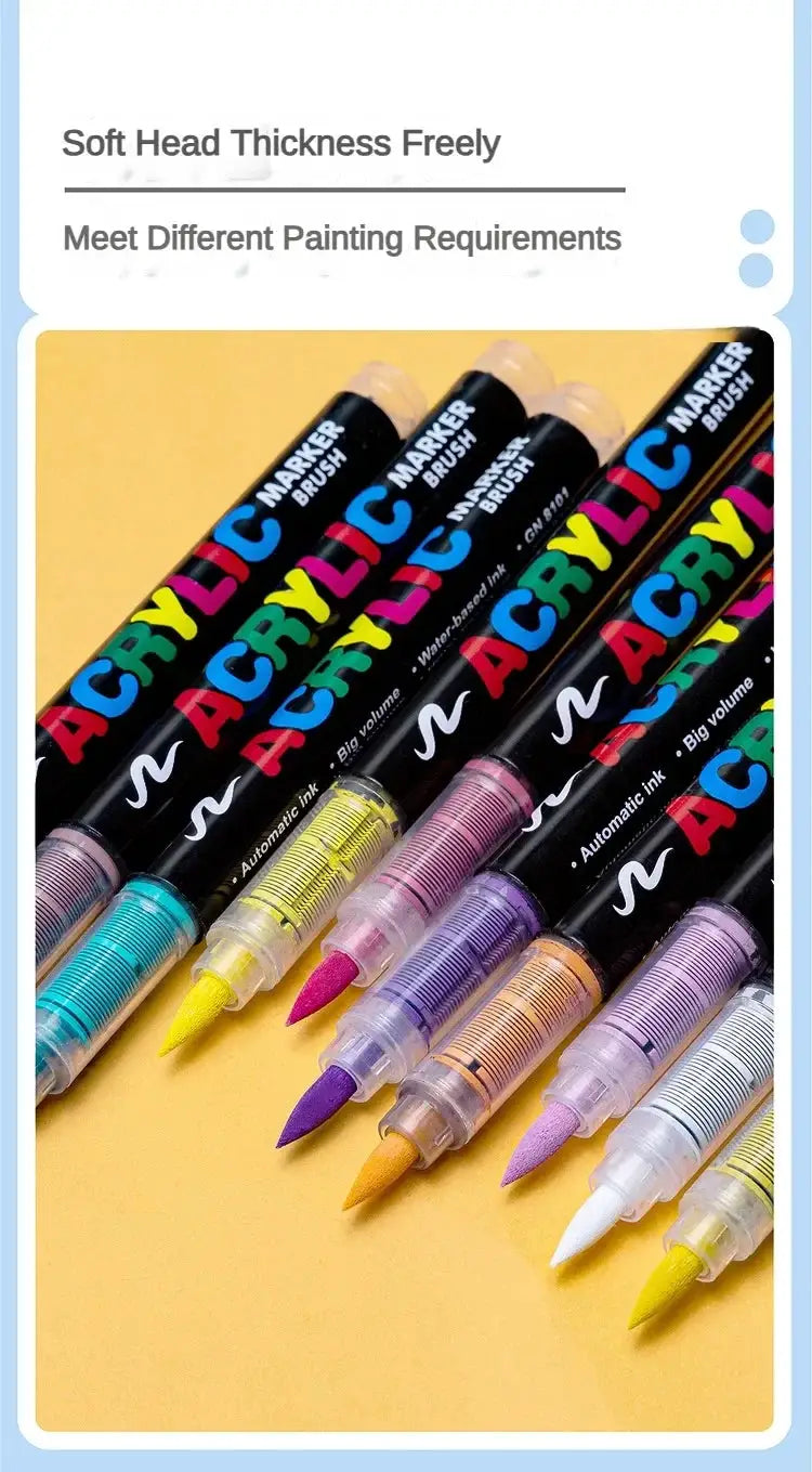ACRYLC brush marker pens, 16-color direct-liquid acrylic set for rock painting, stone and ceramic crafts