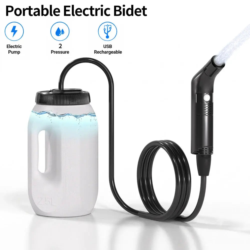 2.5L white portable electric bidet with USB-rechargeable hand sprayer