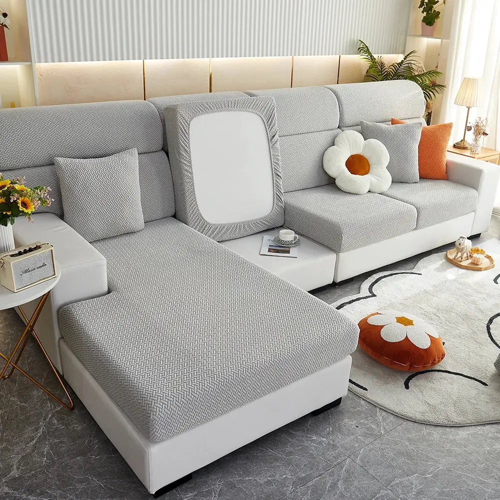 Jacquard Sofa Slipcover Twill Pattern Elastic Cover For L Shaped Sofas Loveseats Chairs Furniture Protector Living Room