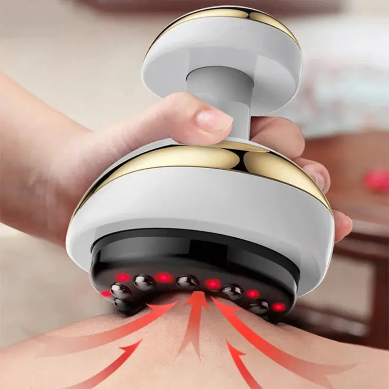 Simples Market electric cupping massage device with white and gold body, suction cup heads, and red LED indicators