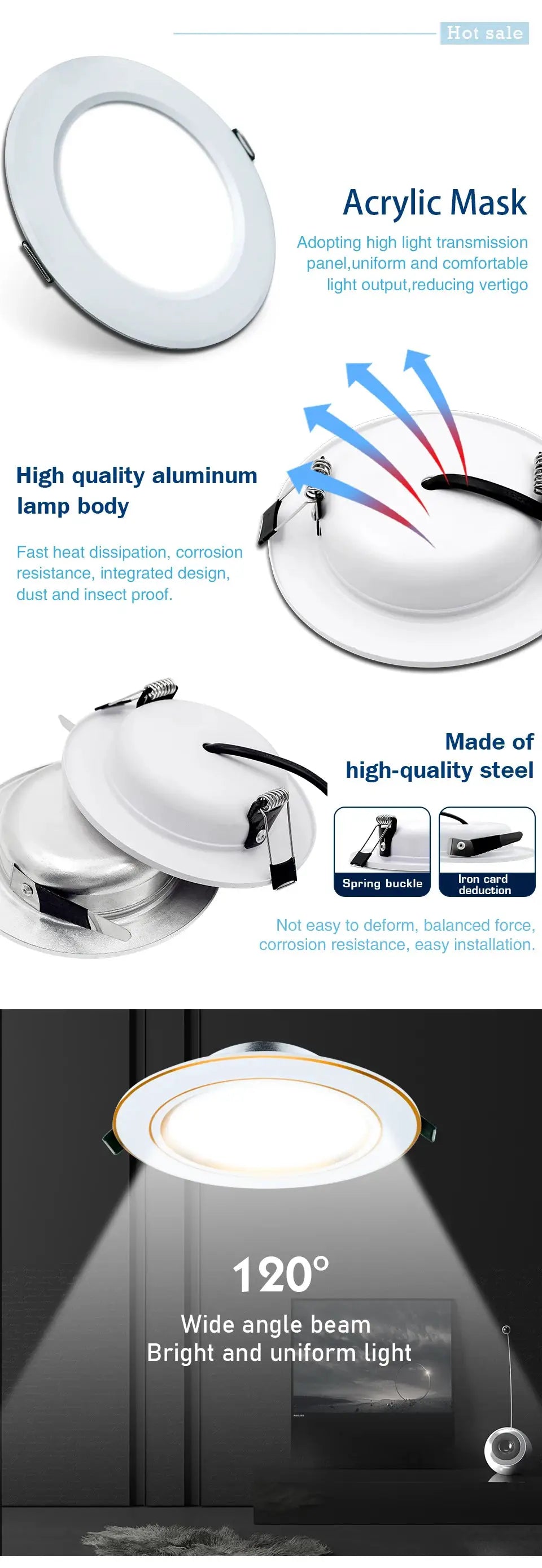 Led downlight recessed round ceiling lamp by Simples Market, white aluminum housing with acrylic mask