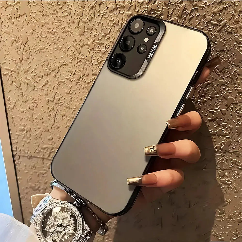 Guesses What phone case for Samsung Galaxy with silver mirror back and black bumper