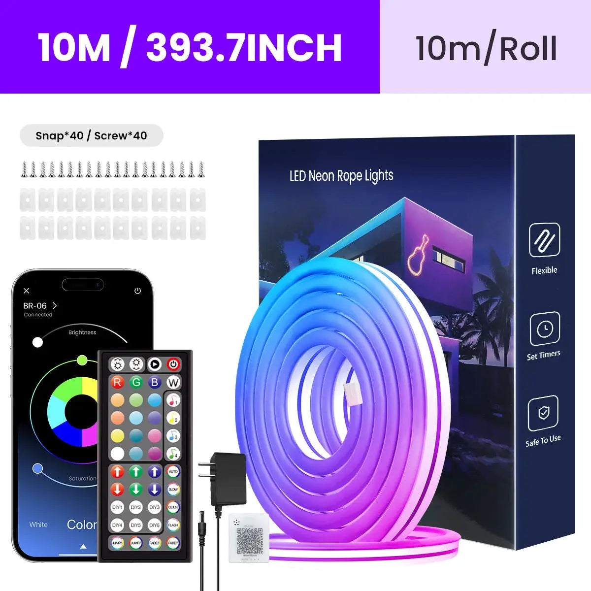 Neon LED Rope Lights RGB Strip With Remote And App Control For Bedroom