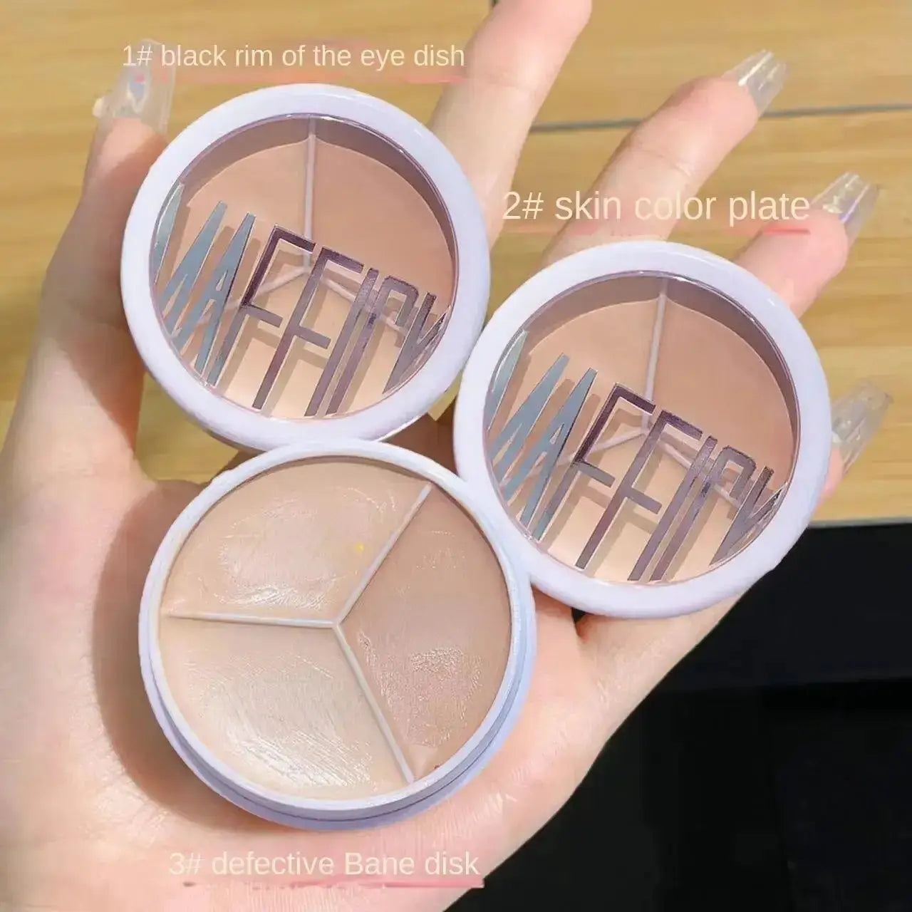 MAFFICK Three Color Concealer Palette For Dark Circles Blemishes And Eye Bags Professional Grade Coverage