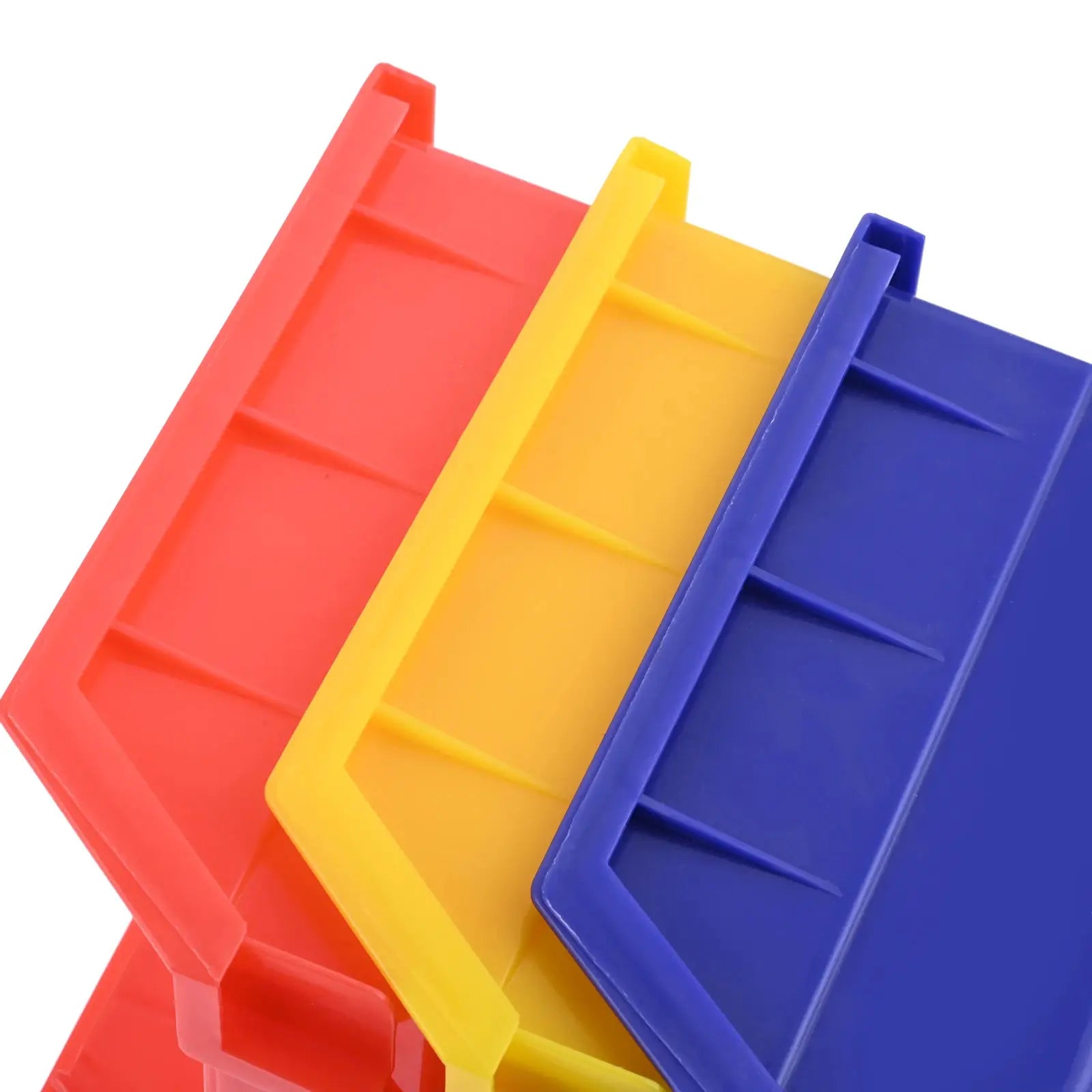 ABS stackable storage bins in red, yellow, and blue (set of 3)